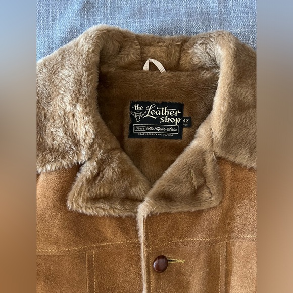 Vintage 1970s Sears The Leather Shop Suede & Sherpa Cattleman Coat Jacket Sz 42 - Picture 3 of 11